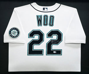 Bryan Woo Autographed Seattle Mariners Framed White Nike Jersey | JSA Witness