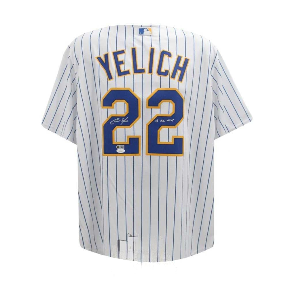 Christian Yelich Autographed Milwaukee 18 NL MVP Majestic Pinstripe Baseball Jersey - JSA