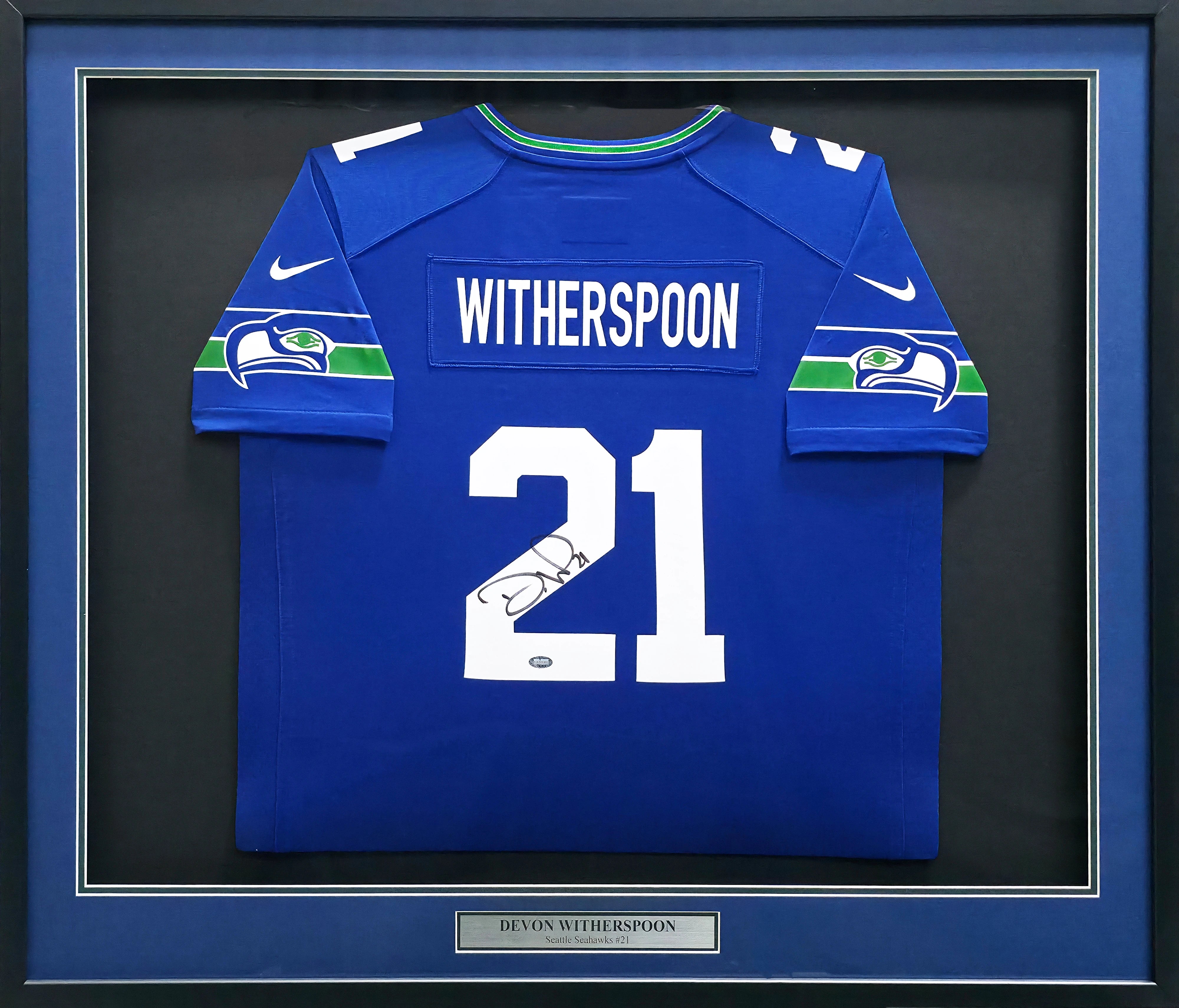 Devon Witherspoon Autographed Seattle Seahawks Framed Blue Nike Jersey | MCS Holo