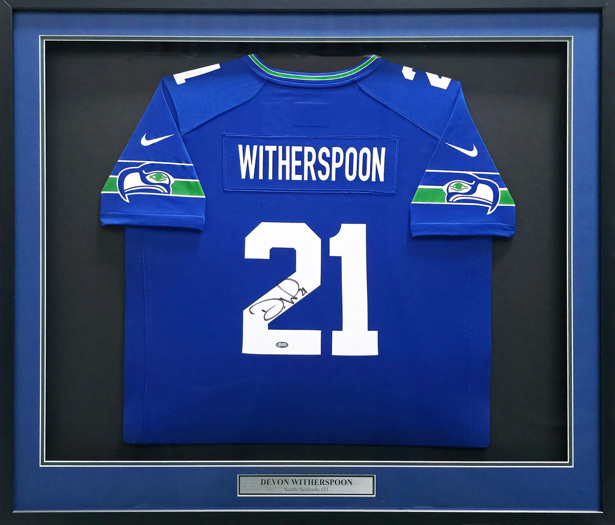 Devon Witherspoon Autographed Seattle Seahawks Framed Blue Nike Jersey | MCS Holo