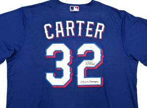 Evan Carter Autographed Texas Rangers Blue Nike Jersey Size XL 23 WS Champs | BAS Witness