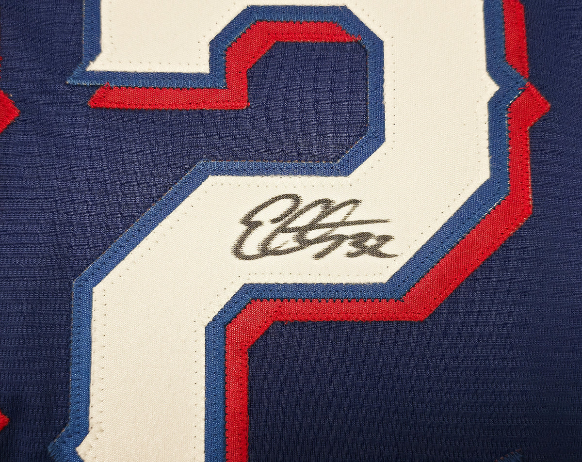 Evan Carter Autographed Texas Rangers Blue Nike Jersey Size XL 23 WS Champs | BAS Witness