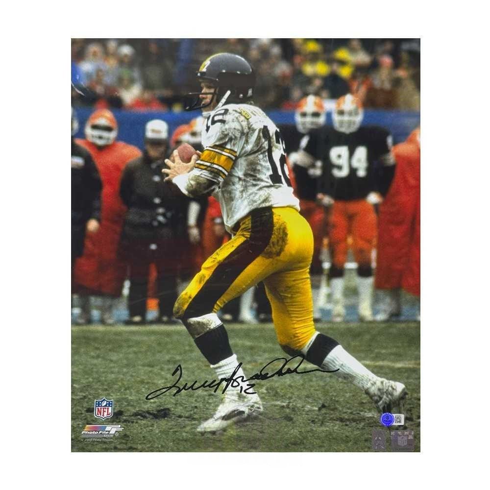 Terry Bradshaw Autographed Pittsburgh 16x20 Football Photo - BAS (Dirty Jersey)