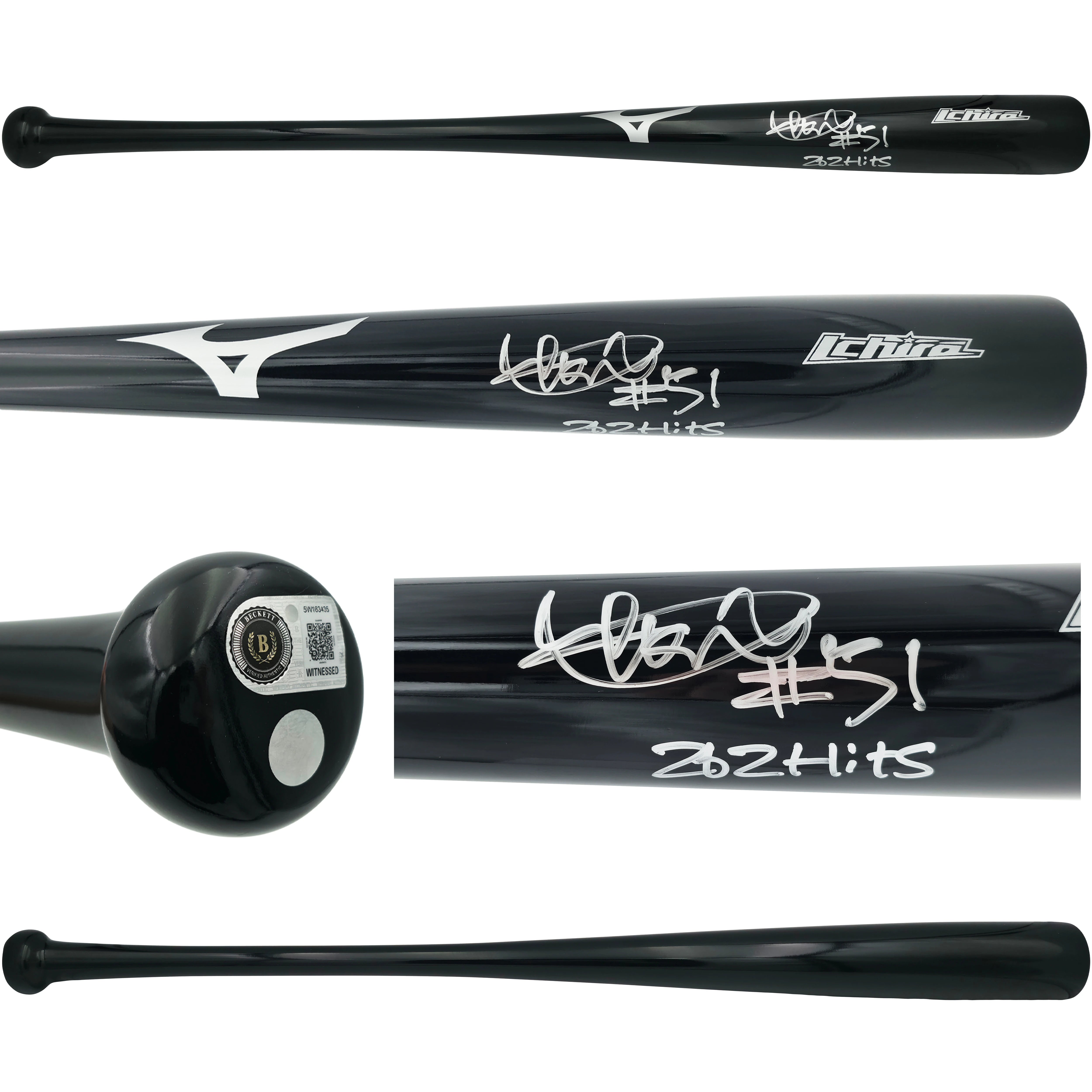 Ichiro Suzuki Autographed Mariners Black Mizuno Bat 262 Hits #51 | IS Holo & BAS