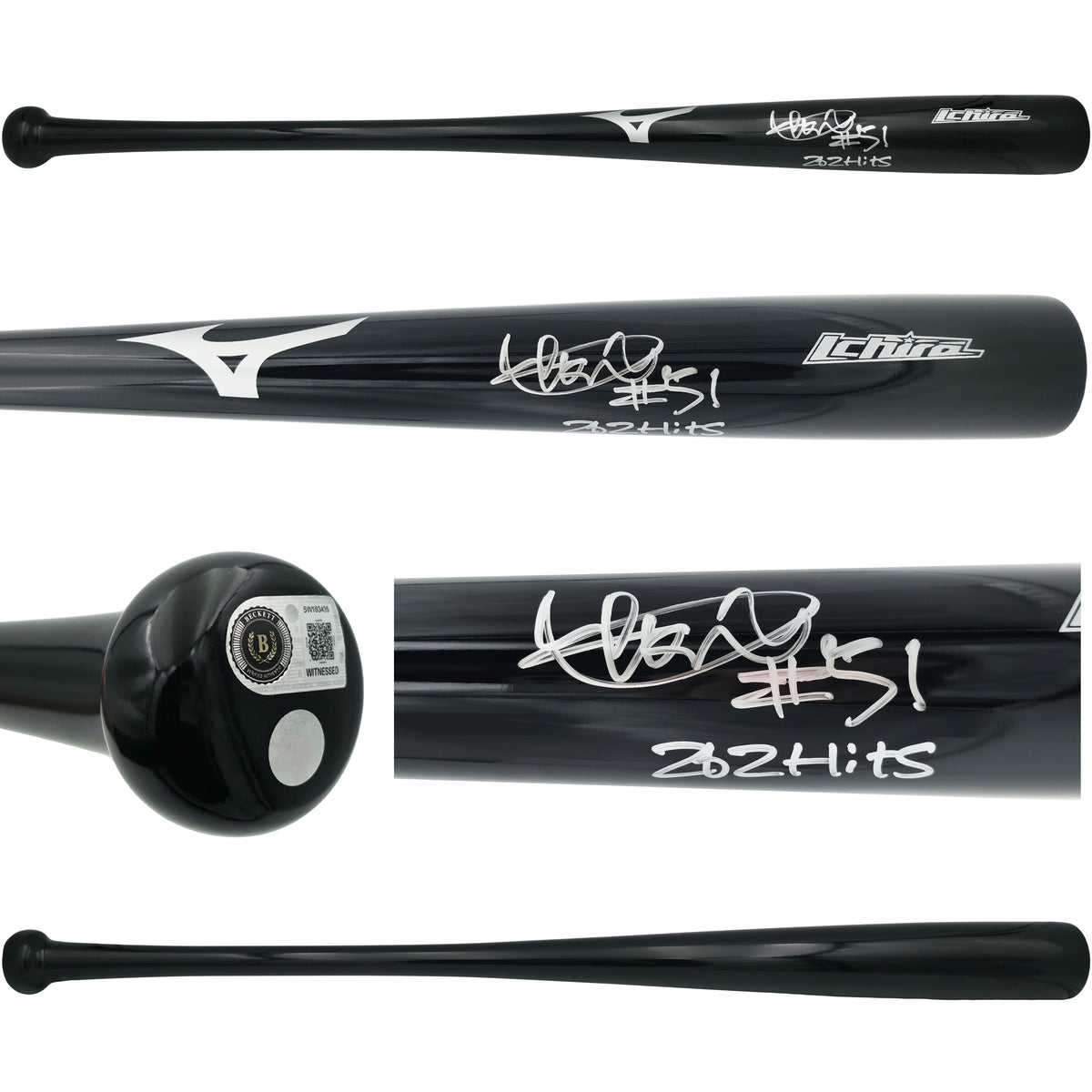 Ichiro Suzuki Autographed Mariners Black Mizuno Bat 262 Hits #51 | IS Holo & BAS