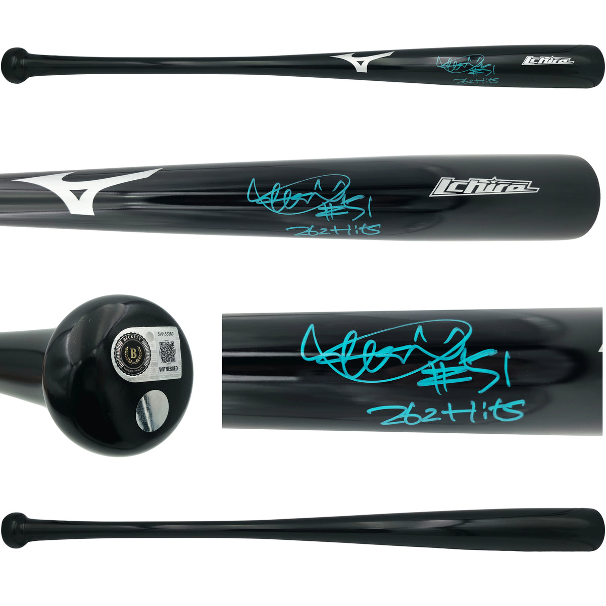 Ichiro Suzuki Autographed Mariners Black Mizuno Bat 262 Hits #51 | IS Holo & BAS