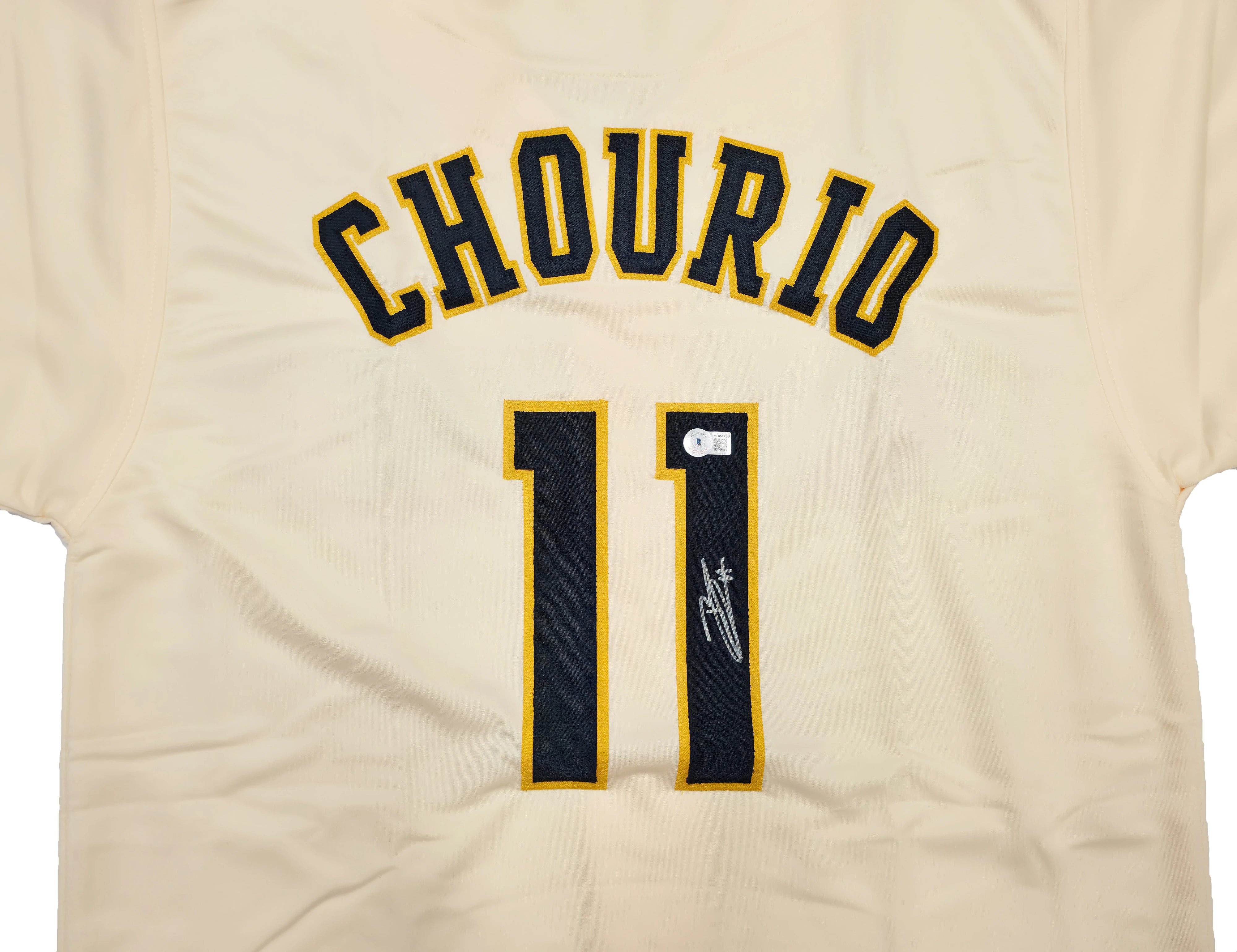 Jackson Chourio Autographed Milwaukee Brewers Cream Custom Jersey Size XL | Beckett BAS