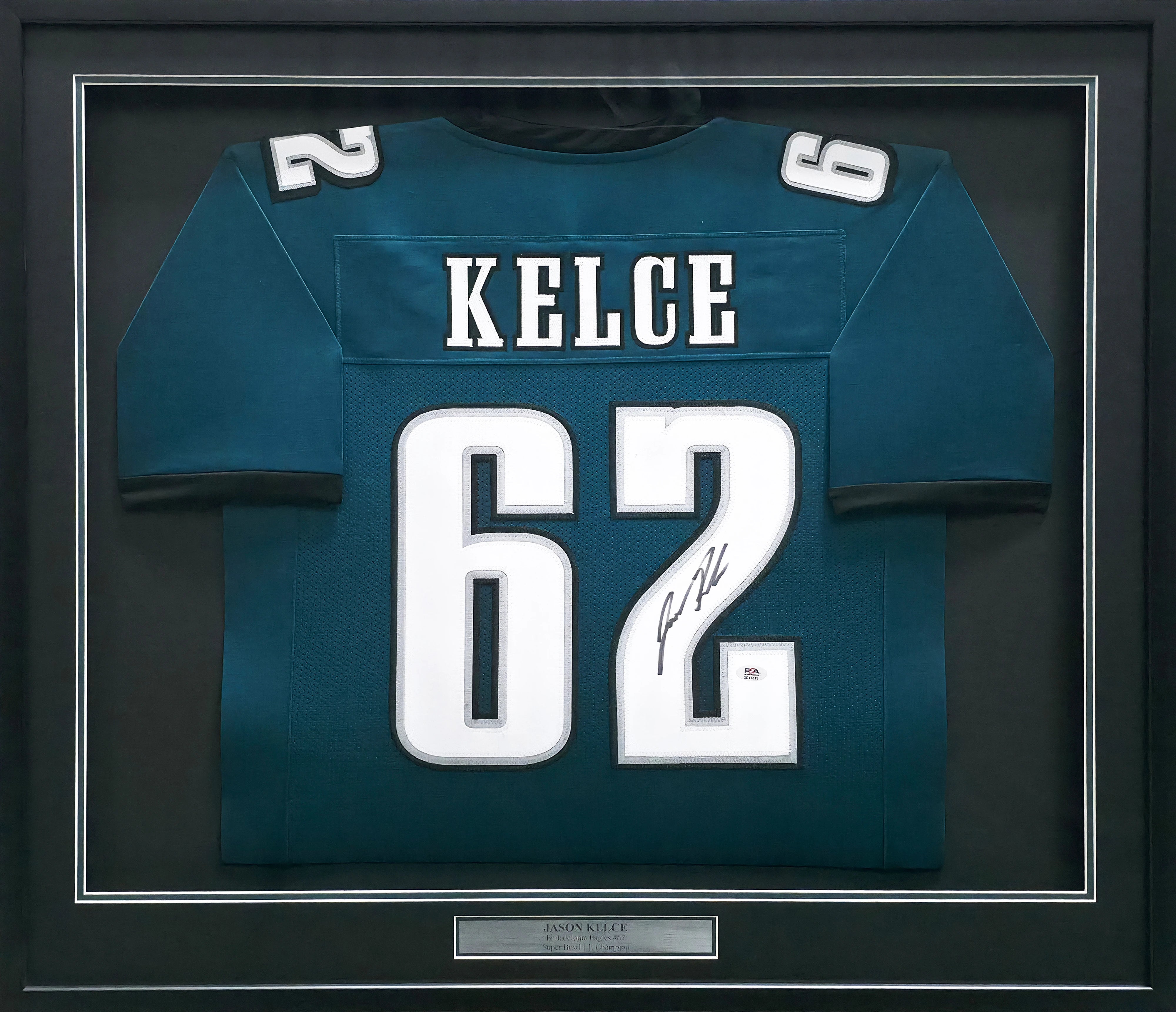 Jason Kelce Autographed Philadelphia Eagles Framed Green Jersey XL | PSA/DNA ITP