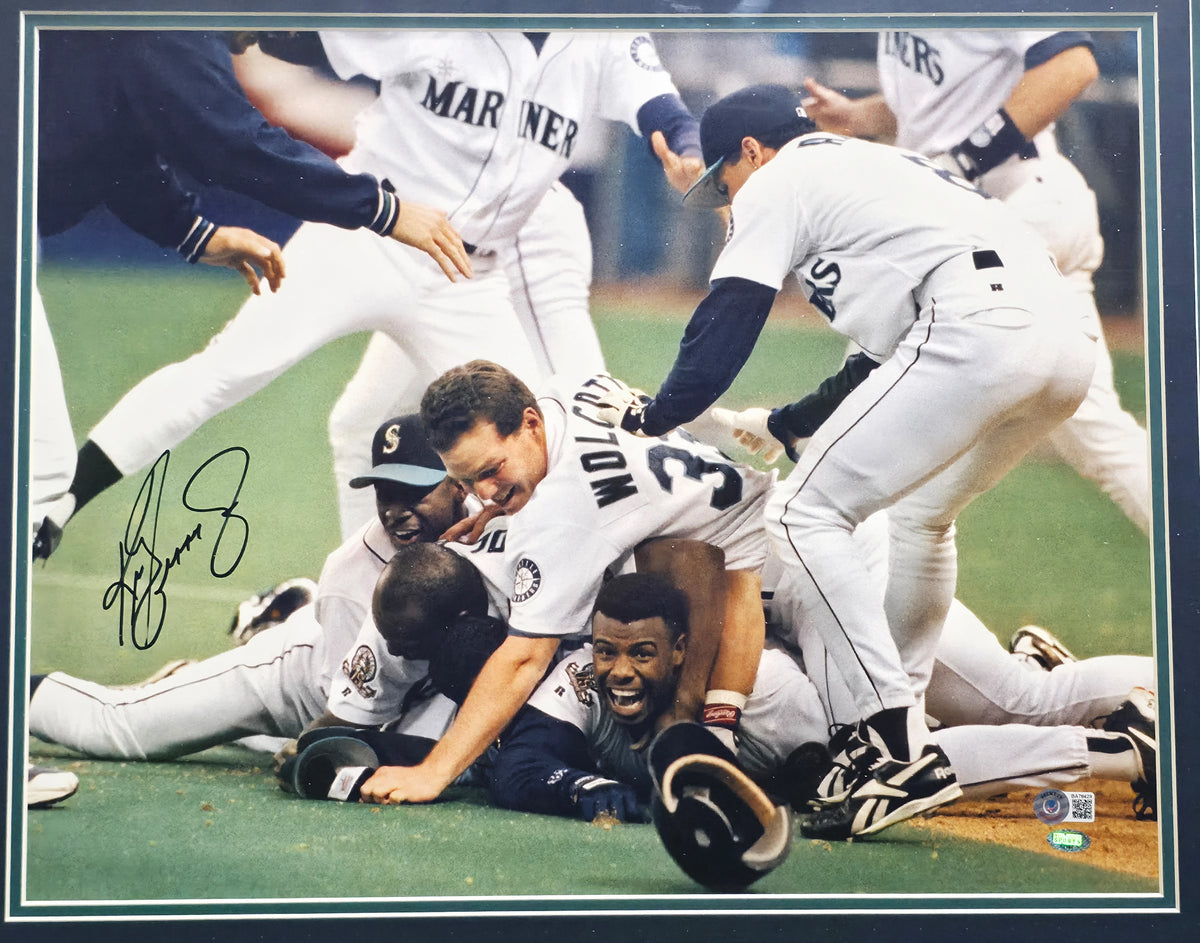 Ken Griffey Jr. Autographed Framed 16x20 Photo Mariners The Dogpile | Beckett BAS QR #BA78429