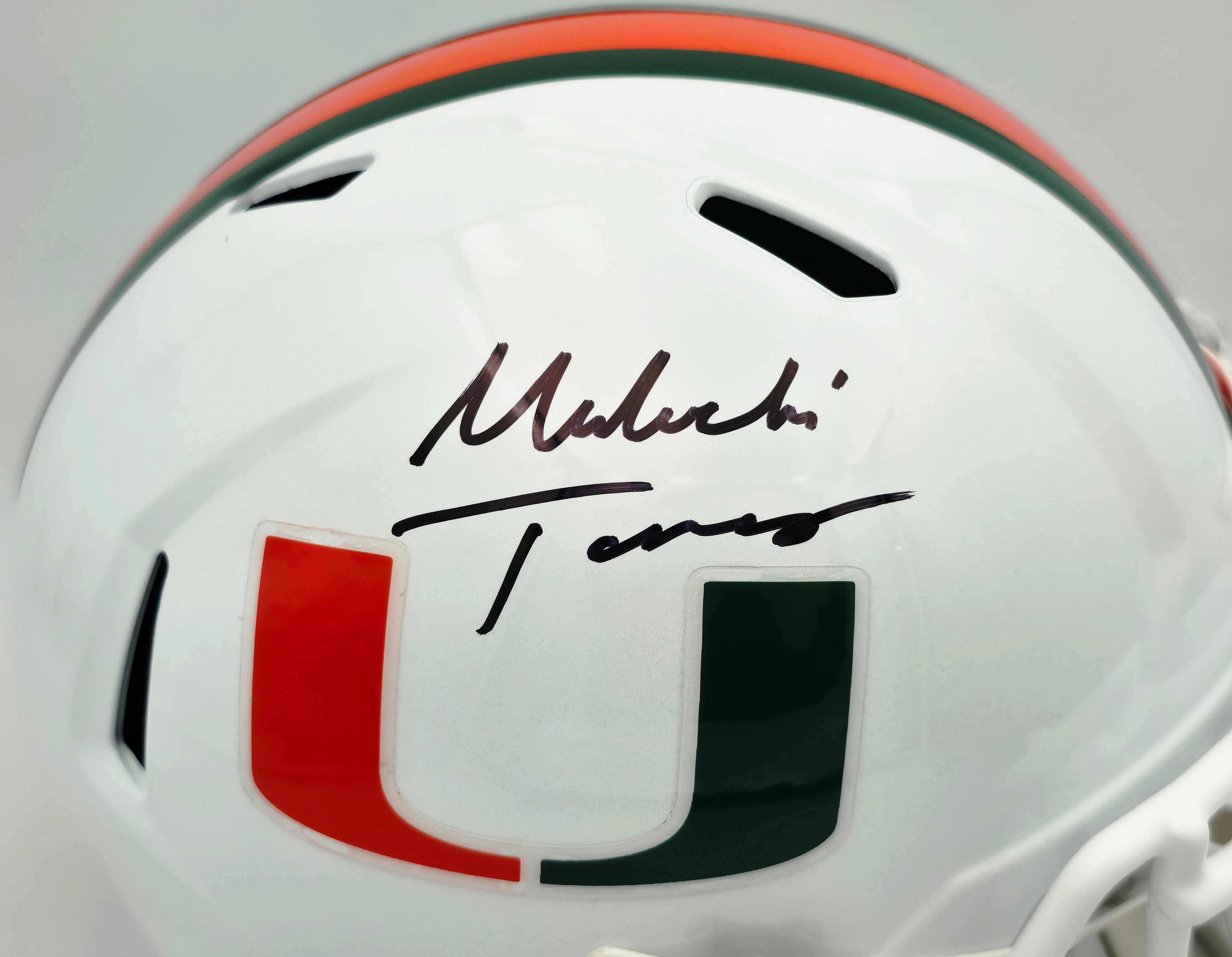 Malachi Toney Autographed Miami Hurricanes White Full-Size Speed Replica Helmet | JSA Witness