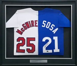 Mark McGwire & Sammy Sosa Dual Signed Framed Red White Blue Jersey | Beckett BAS Witness