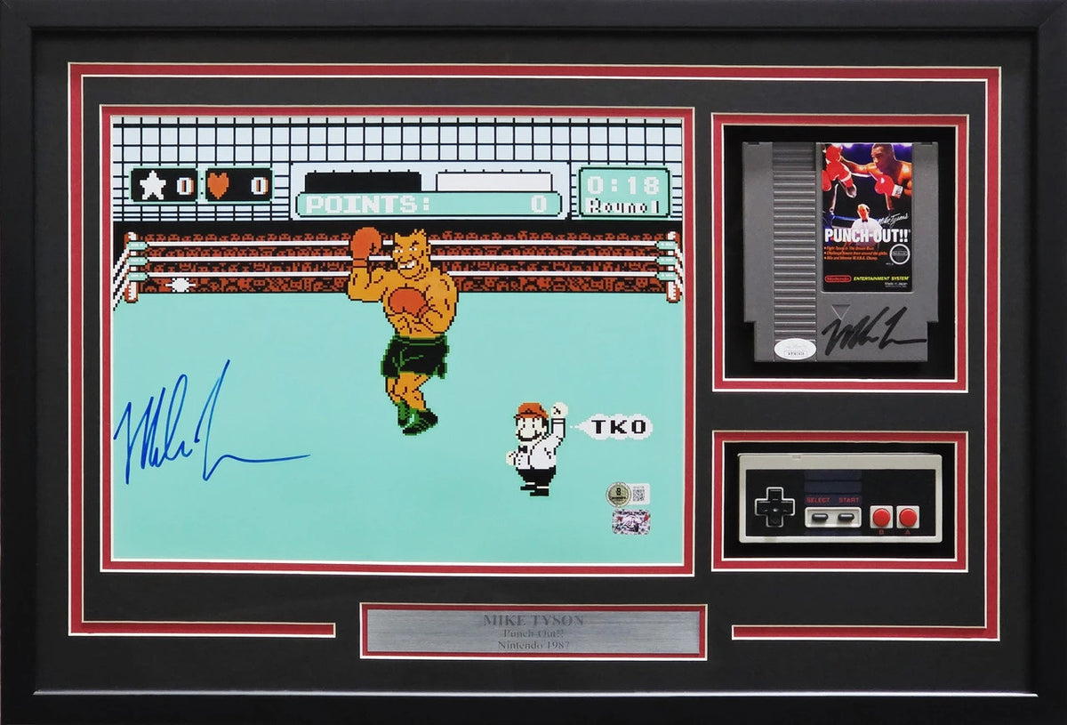 Mike Tyson Autographed NES Punch-Out!! Framed Photo & Cartridge Collage | BAS & JSA
