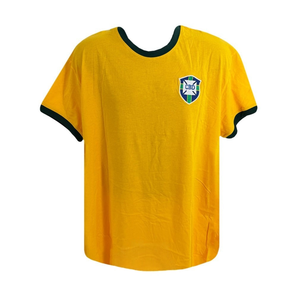 Pelé Autographed Brazil Yellow Soccer Jersey Silver Ink Beckett BAS COA