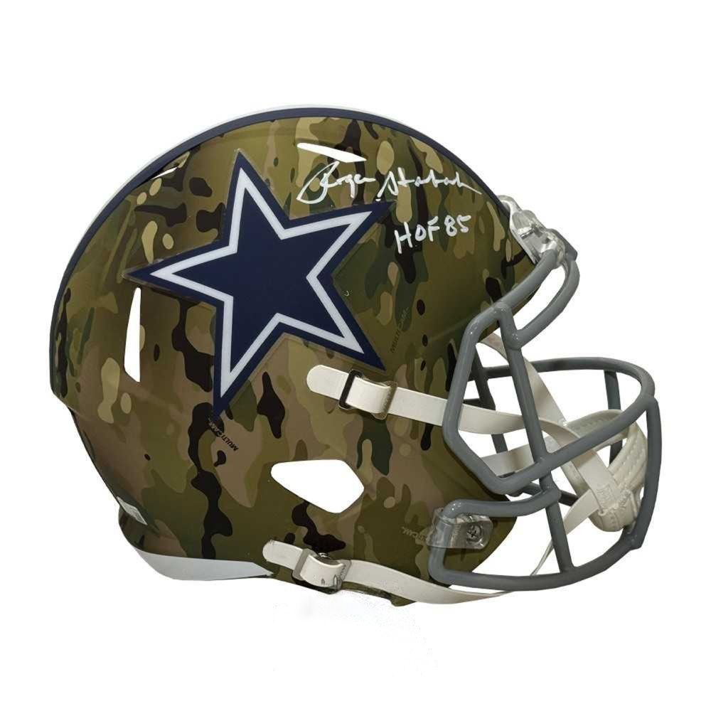Roger Staubach HOF 85 Autographed Dallas Camo Replica Full Size Helmet - BAS