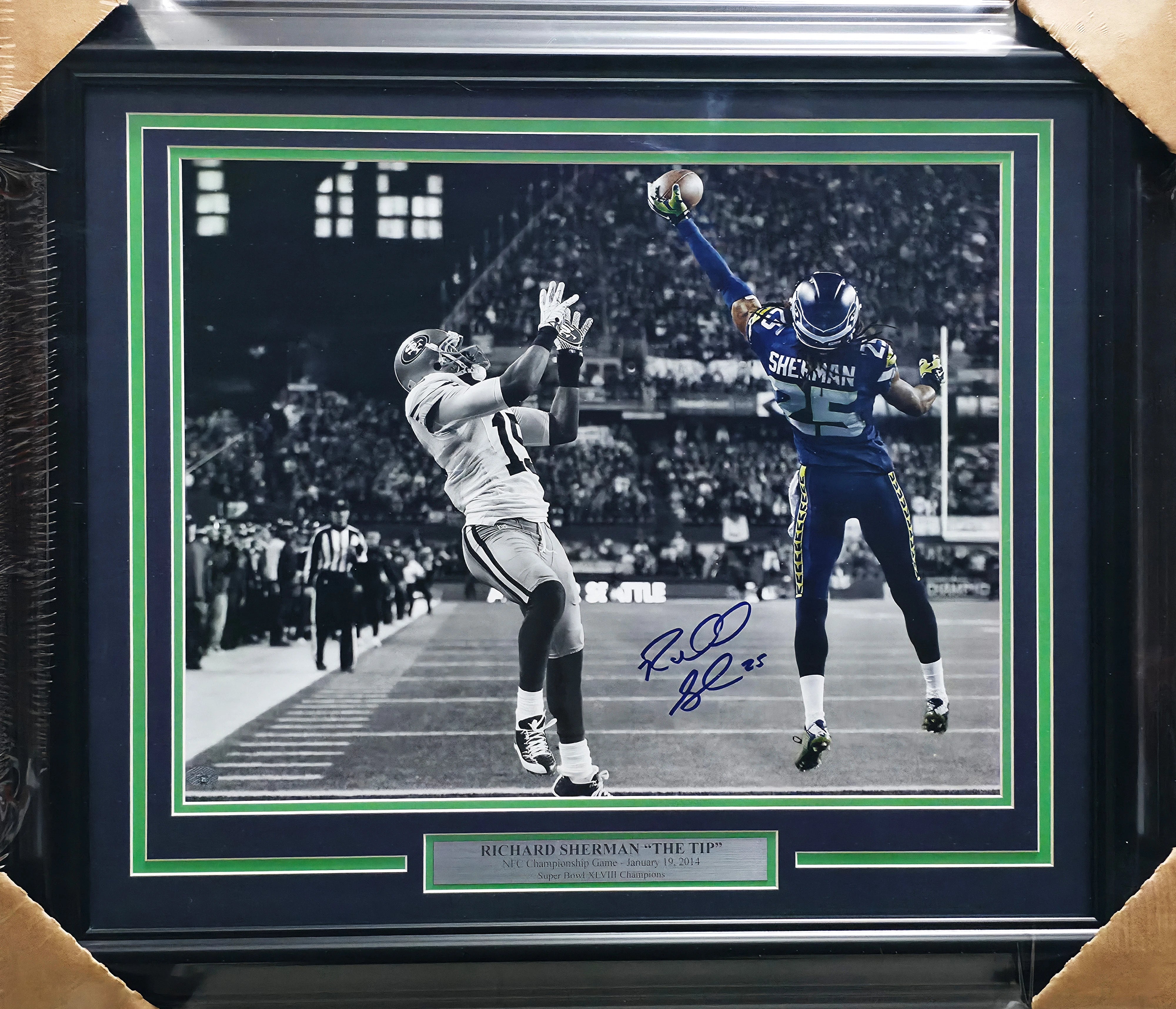 Richard Sherman Autographed Framed 16x20 Photo Seattle Seahawks The Tip | RS Holo #13097