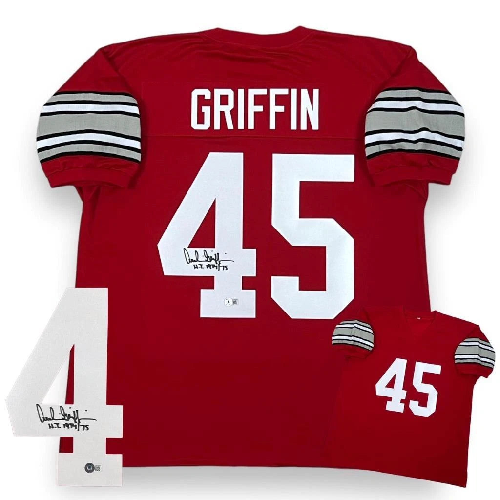 Archie Griffin Autographed Ohio State Buckeyes Red Jersey – “HT 1974/75” Inscription – BAS Certified