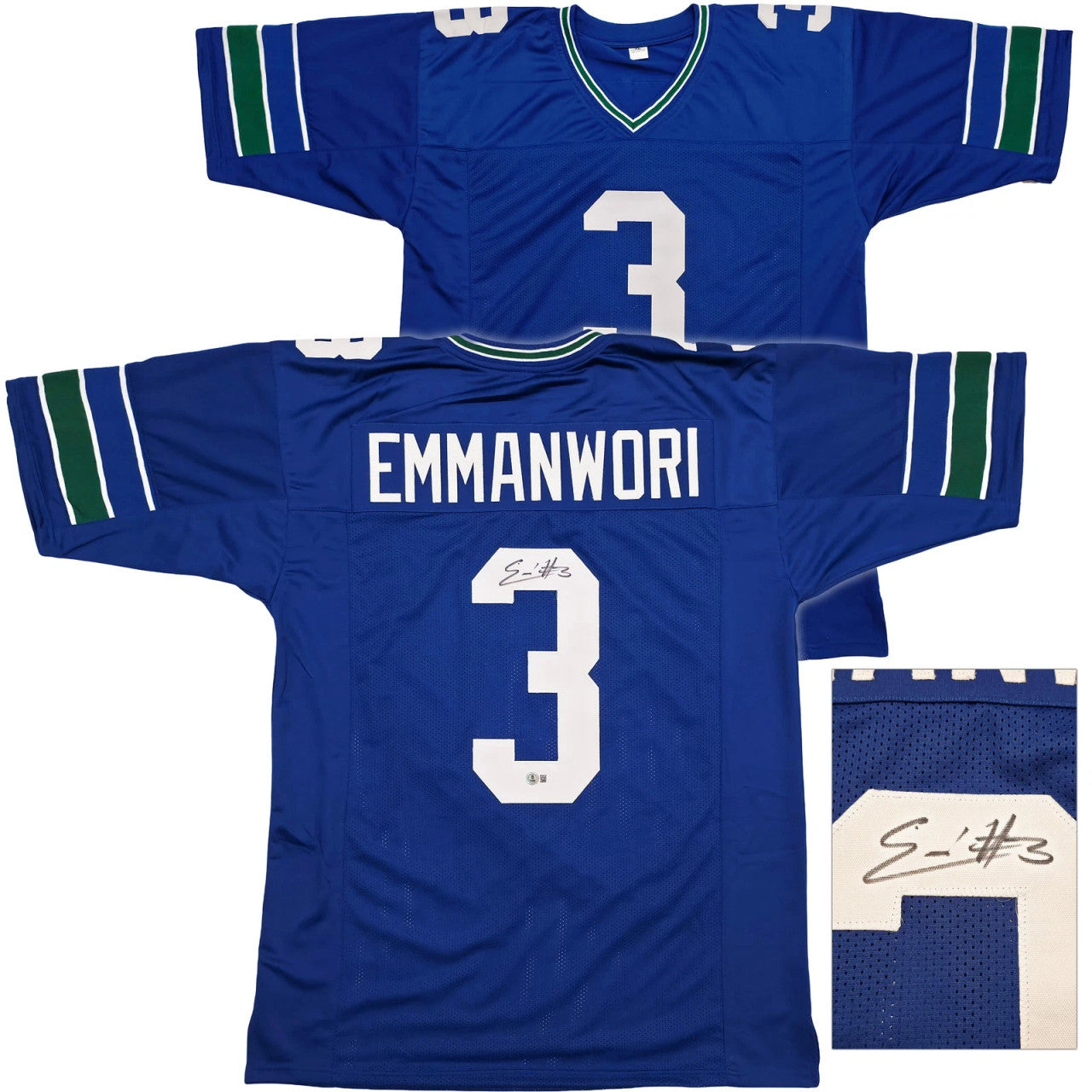 Nick Emmanwori Signed Seattle Seahawks Throwback Blue Custom Jersey – Beckett BAS Witness!