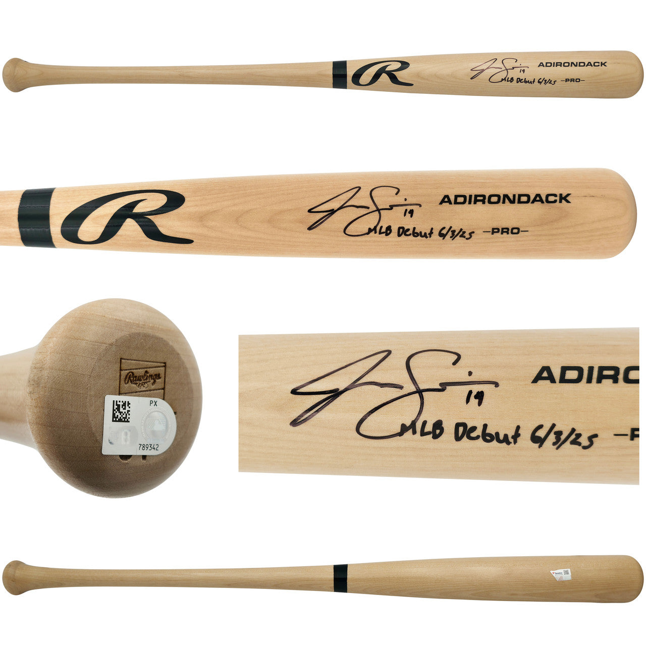 Jac Caglianone Autographed Blonde Rawlings Adirondack Pro Baseball Bat Kansas City Royals "MLB Debut 6/3/25" Fanatics & MLB Holo