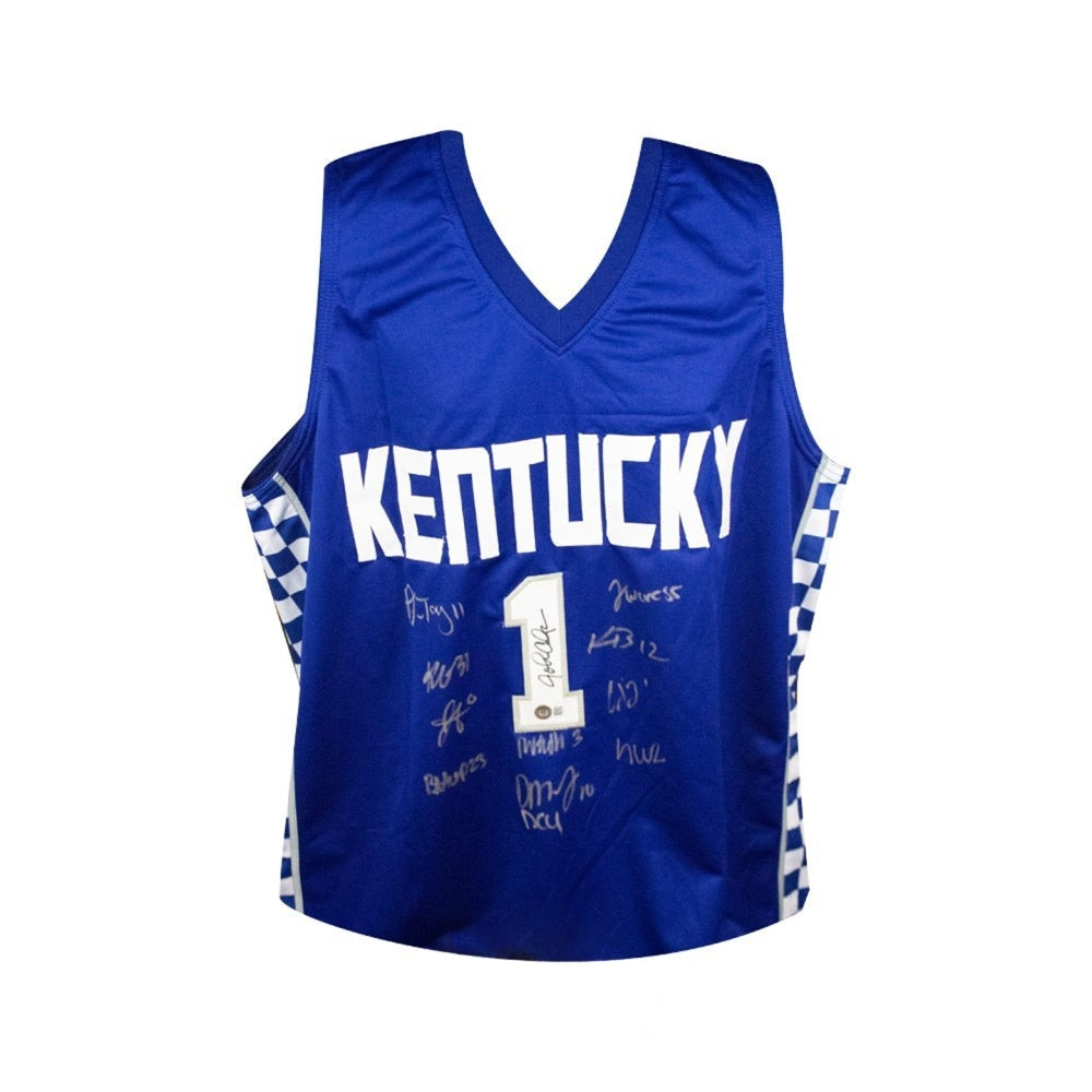 University of Kentucky Basketball Team Signed Custom Blue Jersey (12 Signatures) – Calipari, TyTy Washington – Beckett BAS COA