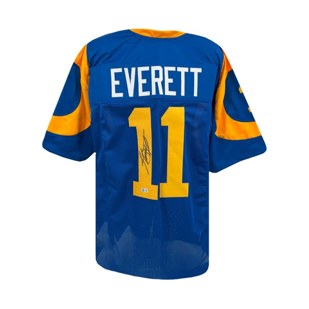 Jim Everett Autographed Los Angeles Rams Blue Custom Football Jersey (Size XL) - Beckett Authenticated