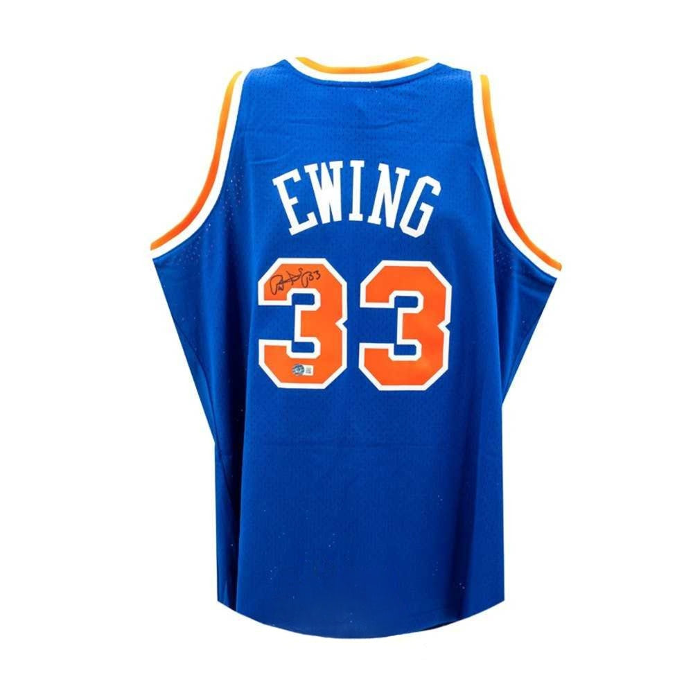 Patrick Ewing Autographed New York Mitchell & Ness Blue Swingman Basketball Jersey (Large) - BAS