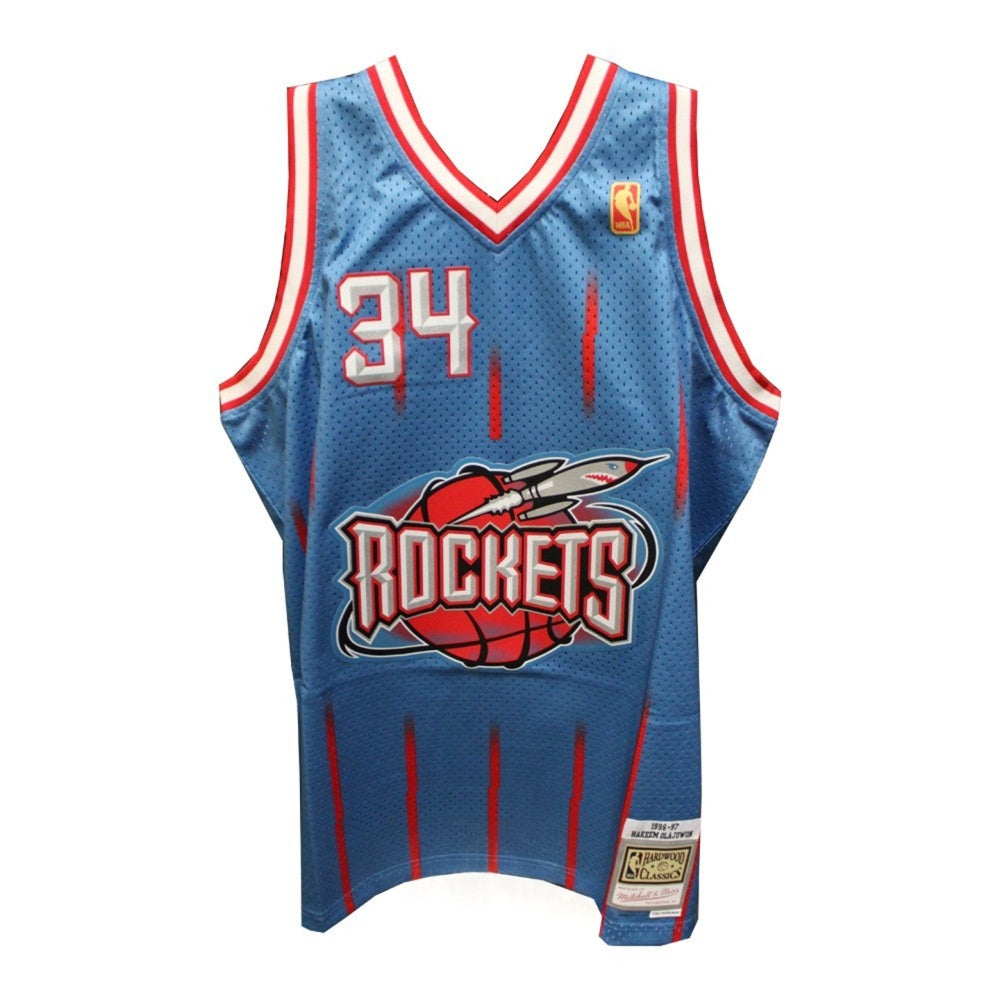Hakeem Olajuwon Autographed Houston Mitchell & Ness Blue Large Basketball Jersey - Beckett BAS Certified