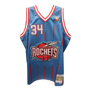Hakeem Olajuwon Autographed Houston Mitchell & Ness Blue Large Basketball Jersey - Beckett BAS Certified