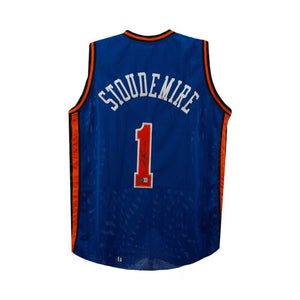 Amar'e Stoudemire Autographed New York Knicks Blue Custom Basketball Jersey (Size XL) - Beckett BAS Certified