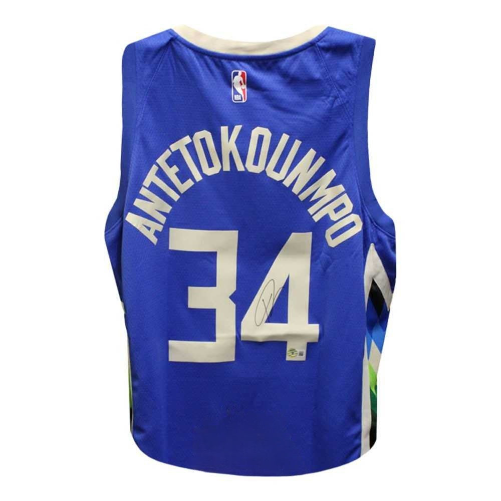 Giannis Antetokounmpo Signed Milwaukee City Edition Blue Jersey – BAS