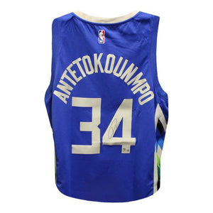 Giannis Antetokounmpo Signed Milwaukee City Edition Blue Jersey – BAS