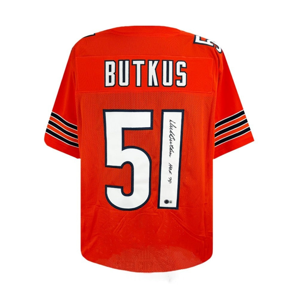 Dick Butkus Signed Chicago Bears Custom Orange Jersey Beckett Authenticated