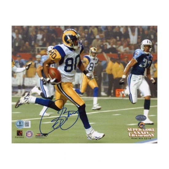 Issac Bruce Autographed St Louis 8x10 Football Photo - BAS (SB Champs)