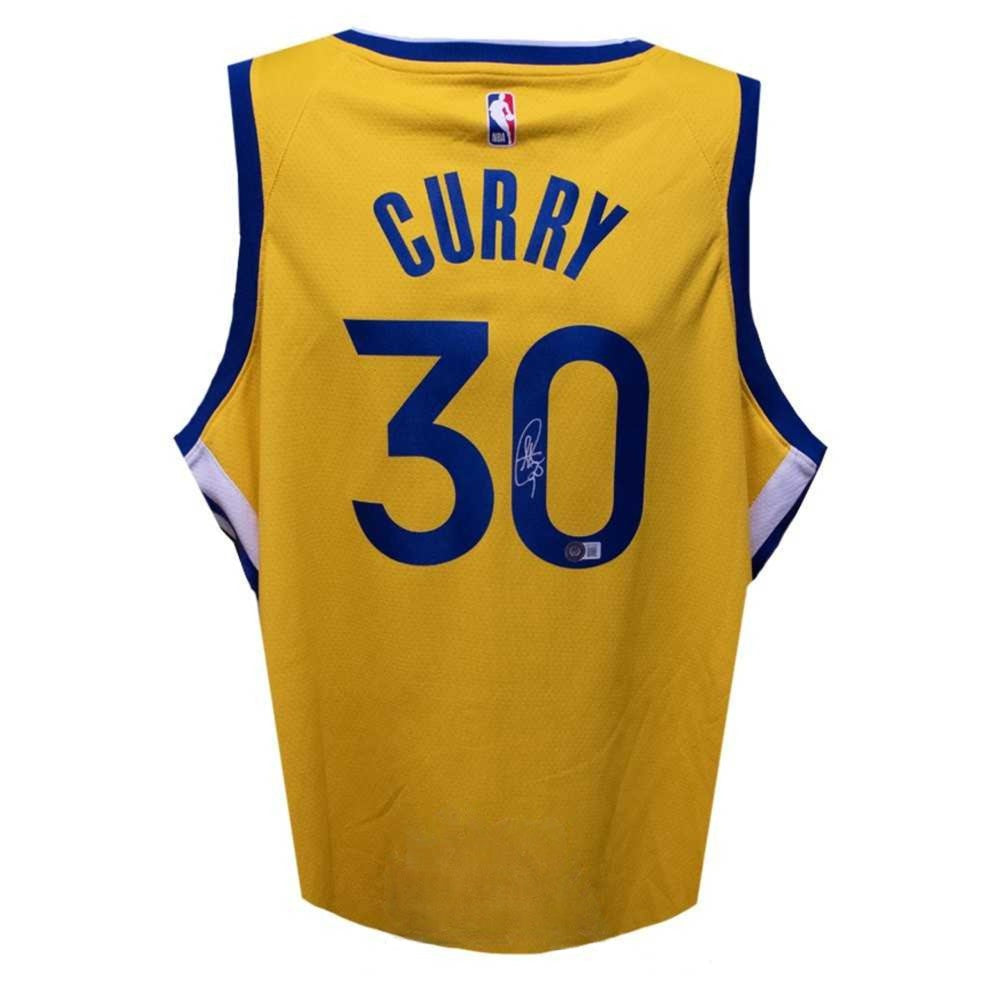 Golden State Warriors Stephen Curry Autographed Yellow Nike Swingman Jersey - Beckett BAS COA