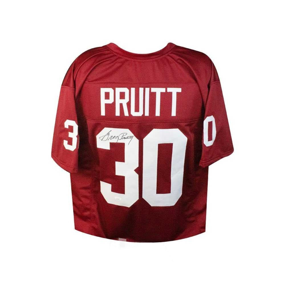 Greg Pruitt Autographed Oklahoma Sooners Custom Red Football Jersey Size XL - James Spence Authentication (JSA) Certified