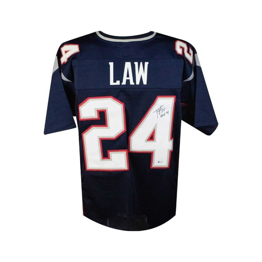 Ty Law HOF '19 Autographed New England Patriots Custom Navy Football Jersey - Beckett BAS Certified