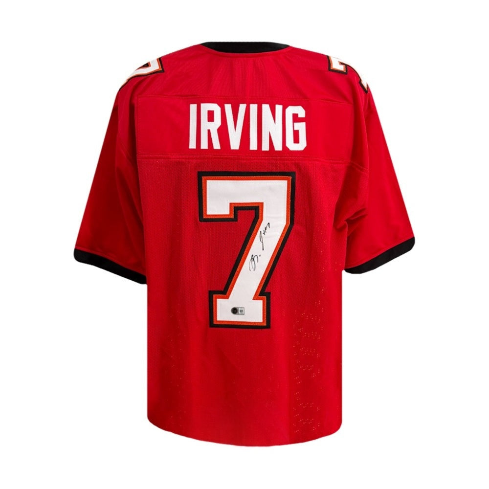 Bucky Irving Autographed Tampa Bay Buccaneers Red Custom Football Jersey (Size XL) - Beckett BAS Authenticated