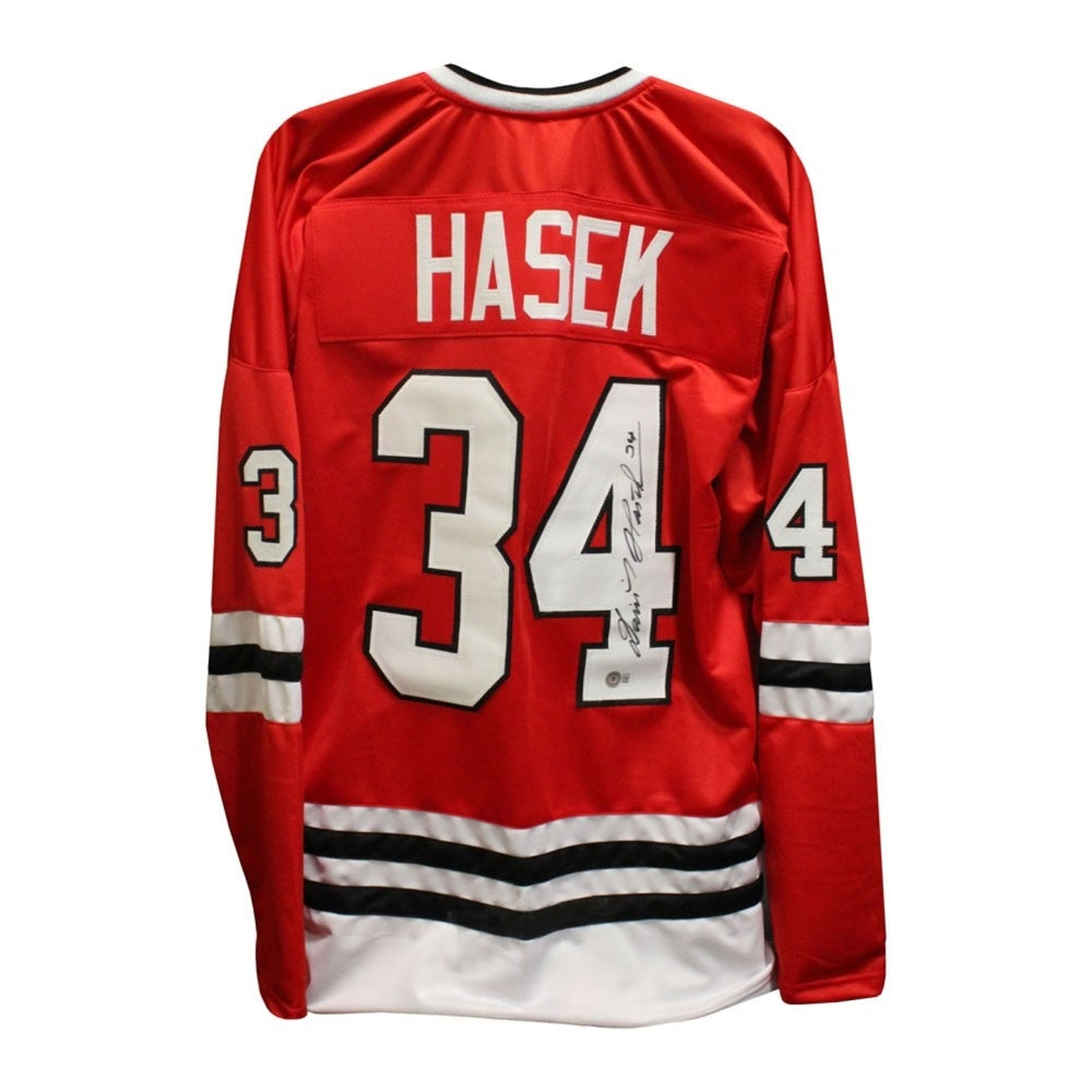 Dominik Hasek Autographed Chicago Custom Red Hockey Jersey (Size XL) - Beckett BAS Authenticated