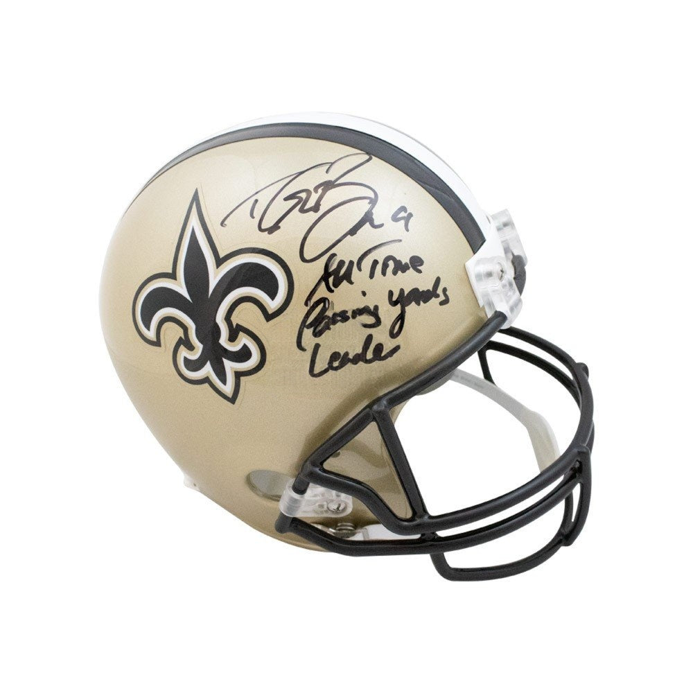Drew Brees Autographed New Orleans Saints Full-Size Replica Football Helmet w/ 'NFL All-Time Passing Leader' Inscription - Beckett BAS Witnessed