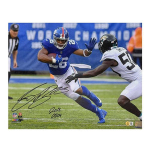 Saquon Barkley 2018 OROY Autographed New York 16x20 Photo - BAS (Stiff Arm)