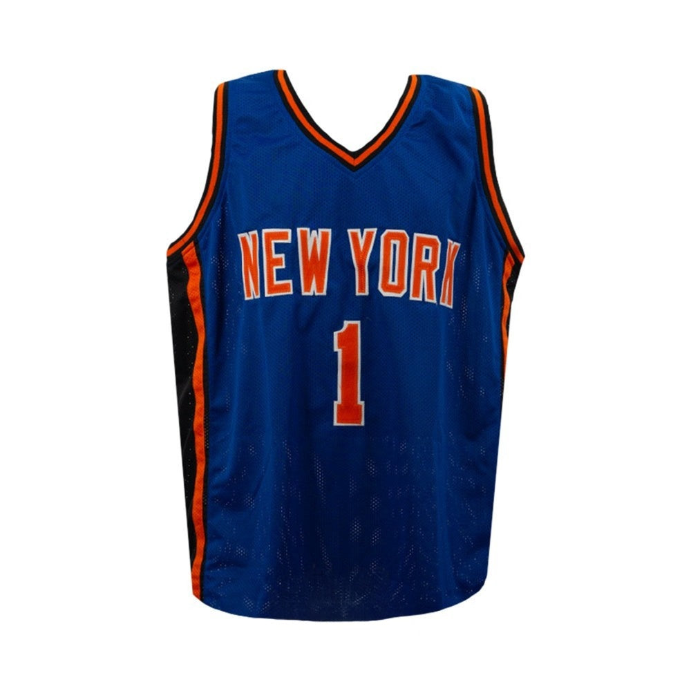 Amar'e Stoudemire Autographed New York Knicks Blue Custom Basketball Jersey (Size XL) - Beckett BAS Certified