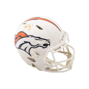John Elway Autographed Denver Broncos Flat White Authentic Full-Size Football Helmet - Beckett BAS Certified