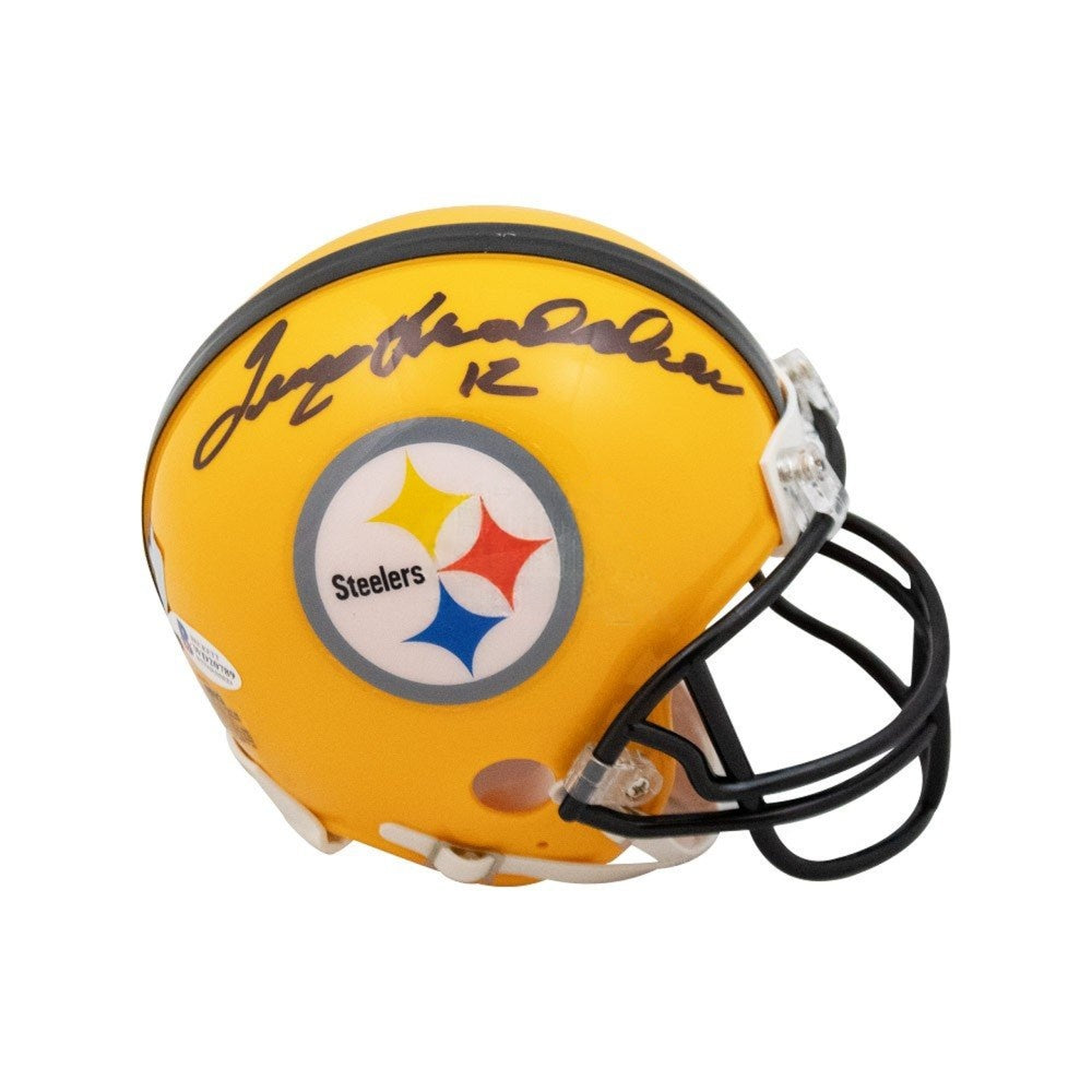 Terry Bradshaw Autographed Pittsburgh Steelers Gold Speed Mini Football Helmet - Beckett BAS COA