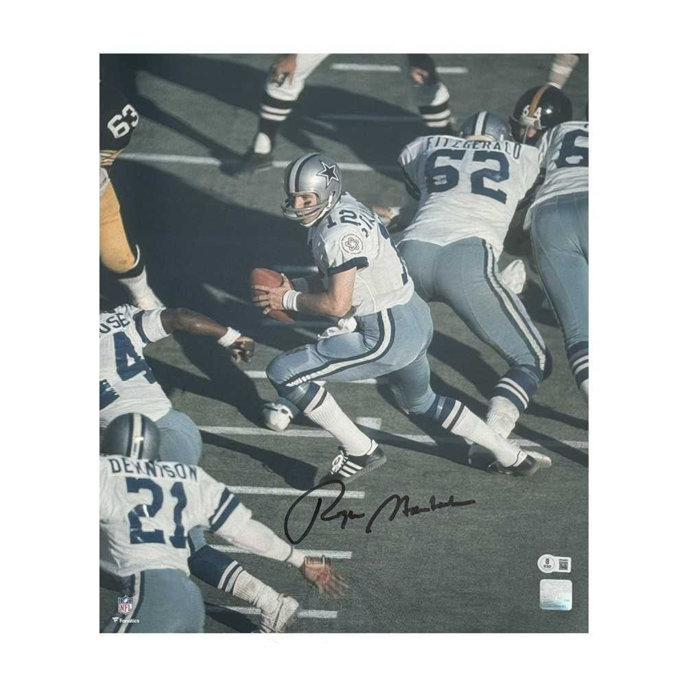 Roger Staubach Autographed Dallas Cowboys 16x20 Action Photograph - Beckett BAS Authenticated