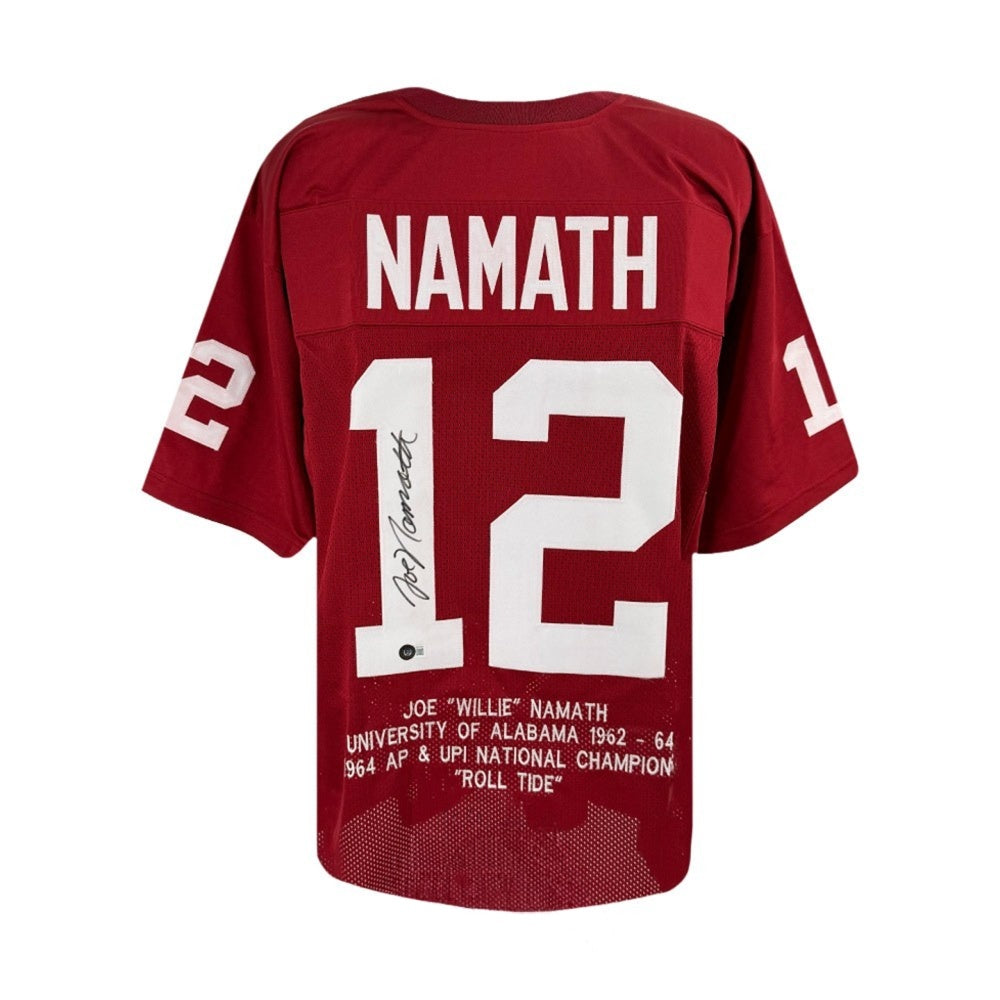 Joe Namath Autographed Alabama Crimson Tide Custom Maroon Stats Jersey BAS Authenticated