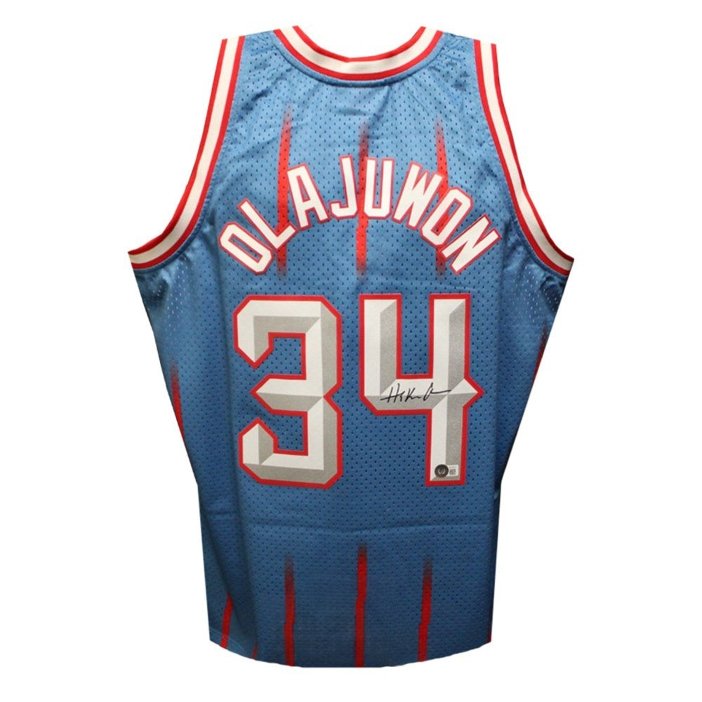 Hakeem Olajuwon Autographed Houston Mitchell & Ness Blue Large Basketball Jersey - Beckett BAS Certified