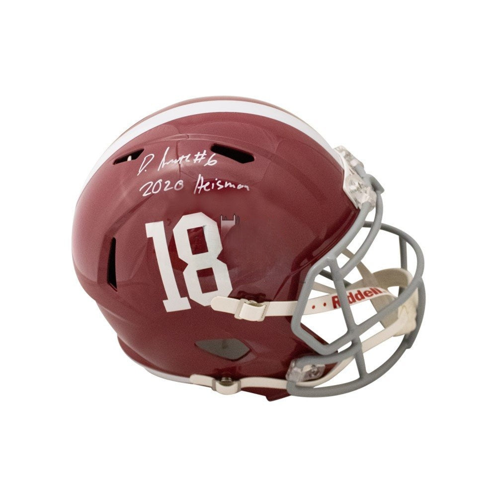 DeVonta Smith Autographed Alabama Crimson Tide Speed Full-Size Replica Helmet with "2020 Heisman" Inscription - Beckett BAS Certified