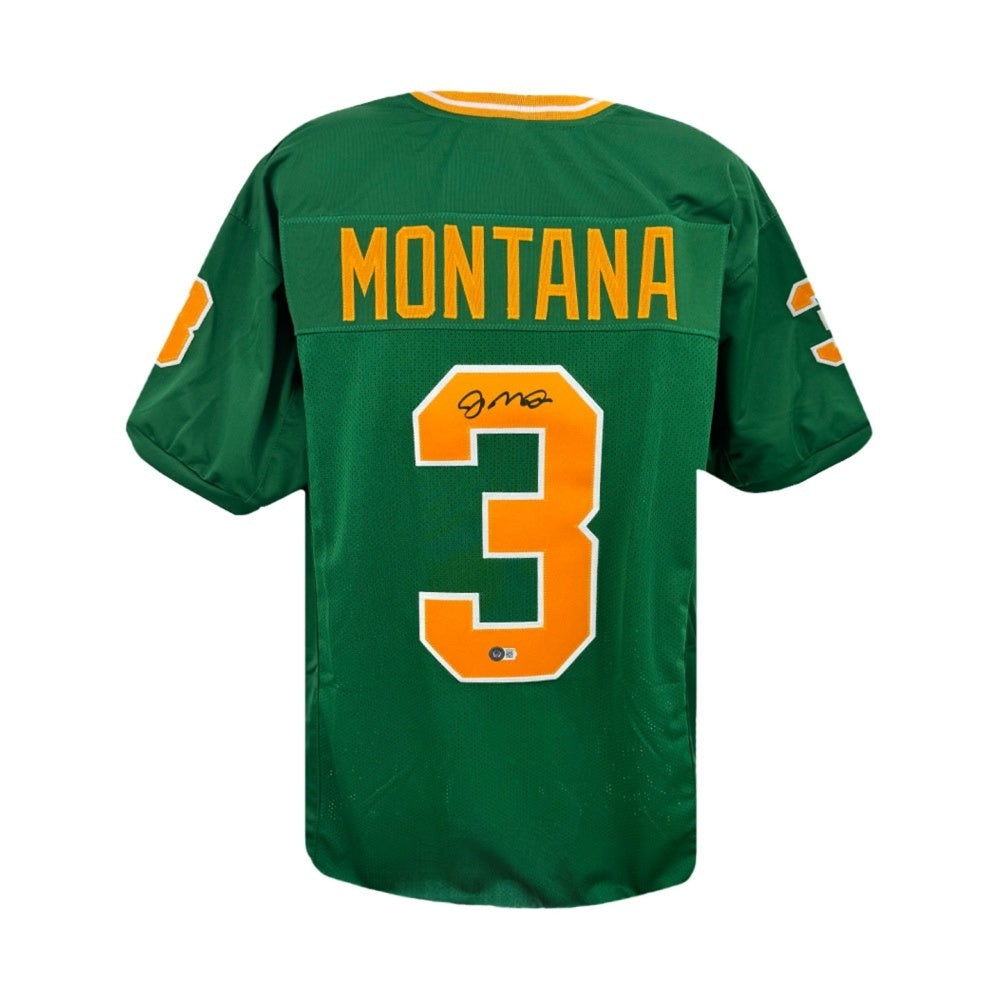 Notre Dame Joe Montana Autographed Custom Green Football Jersey (Top of #3 Signed) - Beckett BAS COA