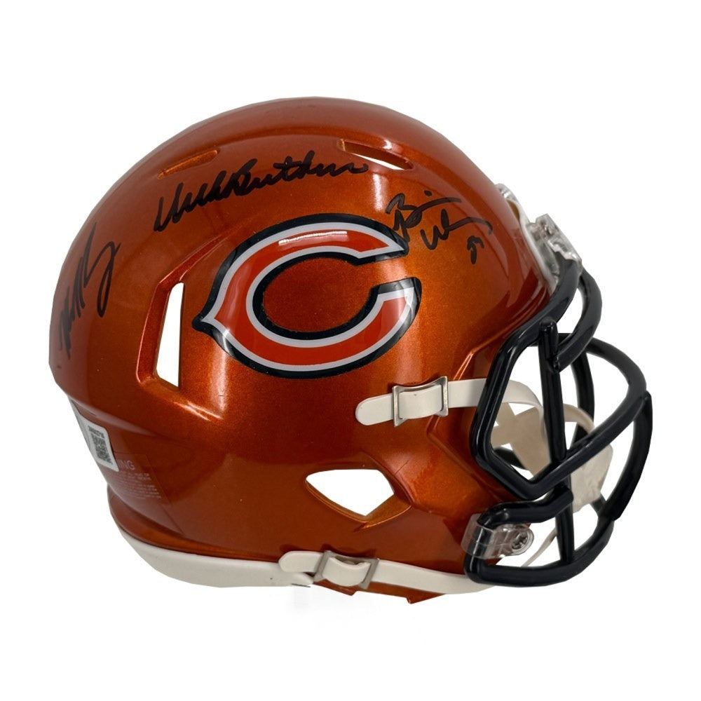 Brian Urlacher, Mike Singletary & Dick Butkus Autographed Chicago Bears Flash Riddell Mini Football Helmet - Beckett BAS Authenticated