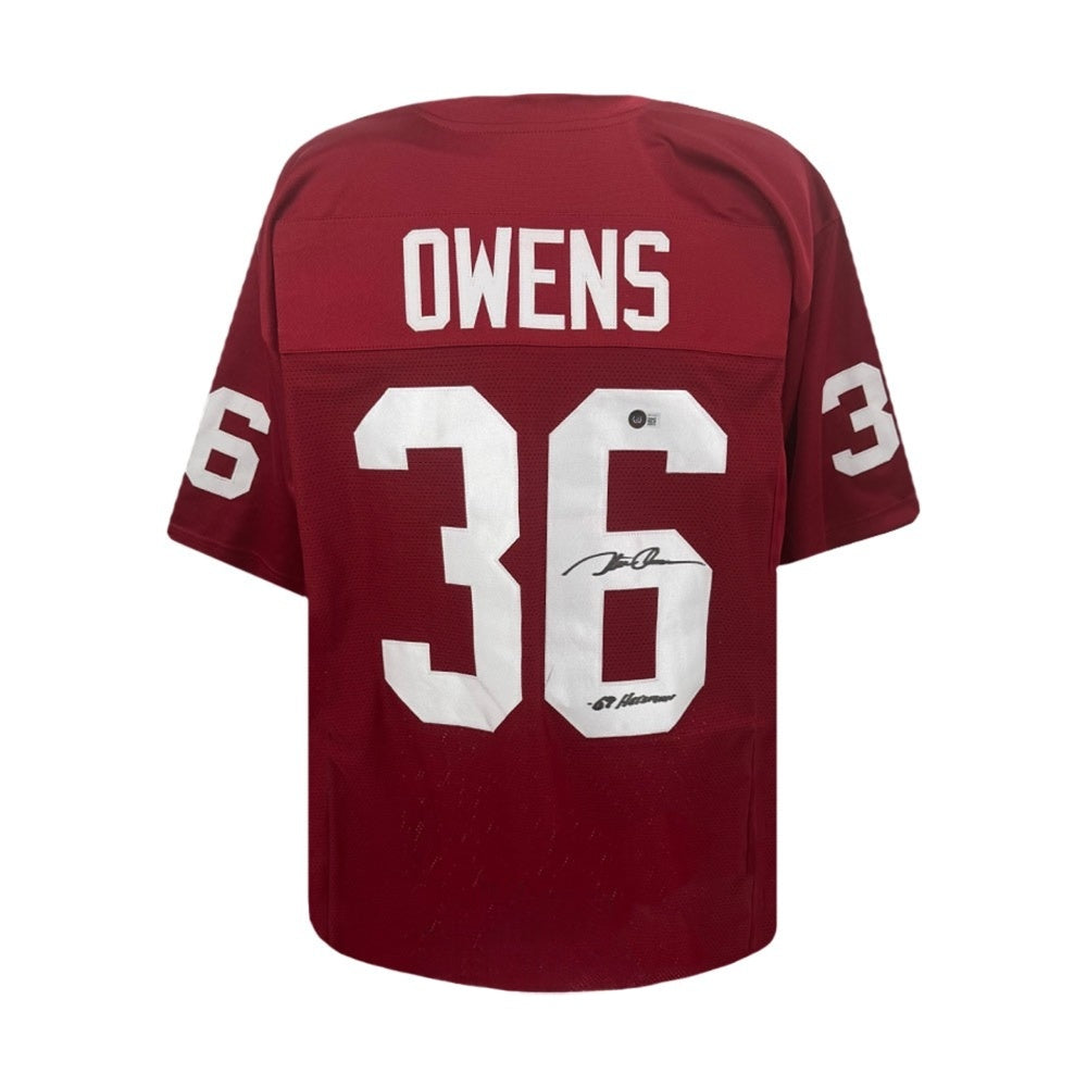 Steve Owens '69 Heisman Autographed Oklahoma Sooners Custom Maroon Football Jersey - Beckett BAS Authenticated