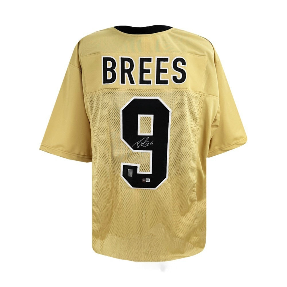 Drew Brees Autographed Saints Custom Gold Football Jersey BAS Authenticated